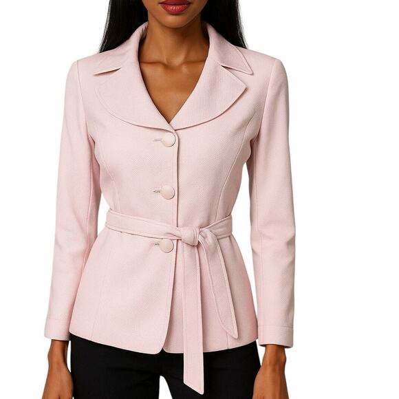 Sandro Pink Button-Up Belted Blazer Jacket Womens Small 3 Button - Picture 1 of 9